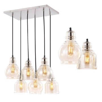 Sydney 18.88" Bohemian Farmhouse Iron/Glass Cluster LED Pendant - JONATHAN Y